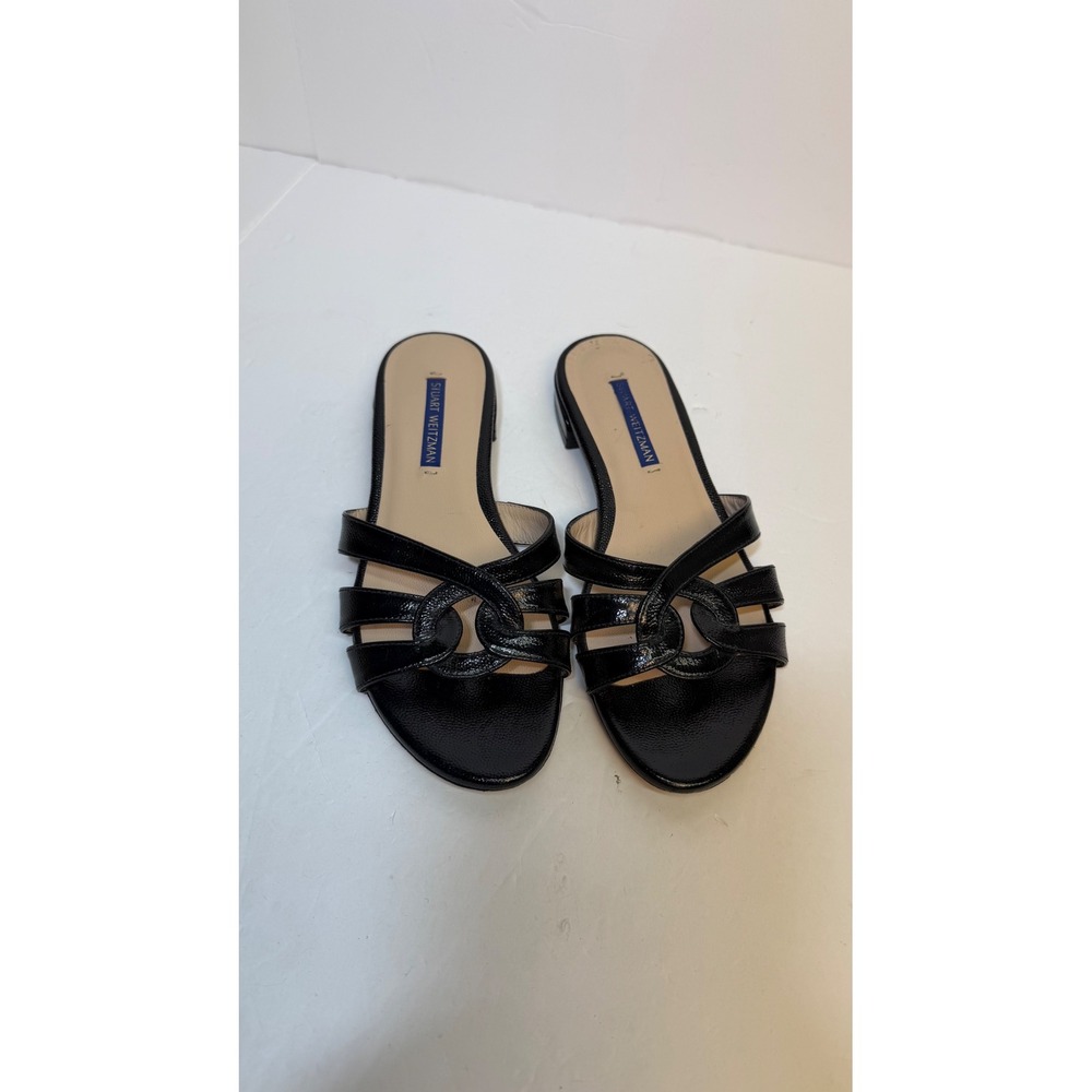 Stuart Weitzman Black Textured Leather Strappy Slide Sandals Made in Spain sz 6 - Picture 2 of 8